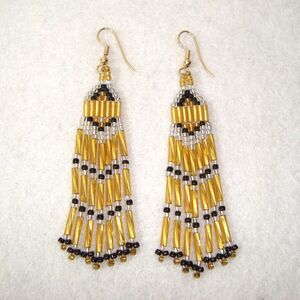 NEW 'Twisted Gold' Artisan Designed Handmade Beaded Chandelier Earrings OOAK